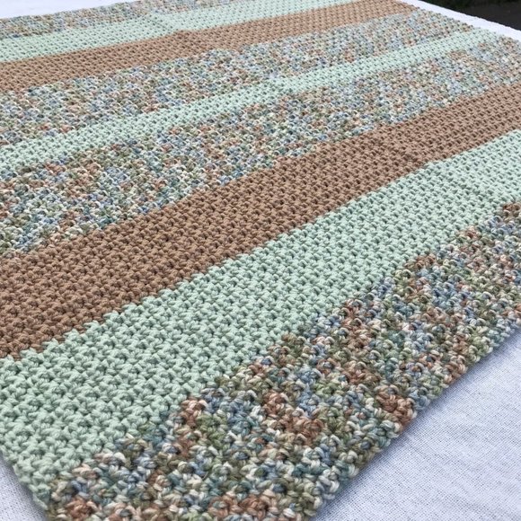 Hand Crafted Other - New Handmade Crochet Blanket 32x32 Lap Car Couch Dog Pet Afghan Green Brown MCM